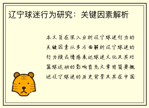 辽宁球迷行为研究：关键因素解析